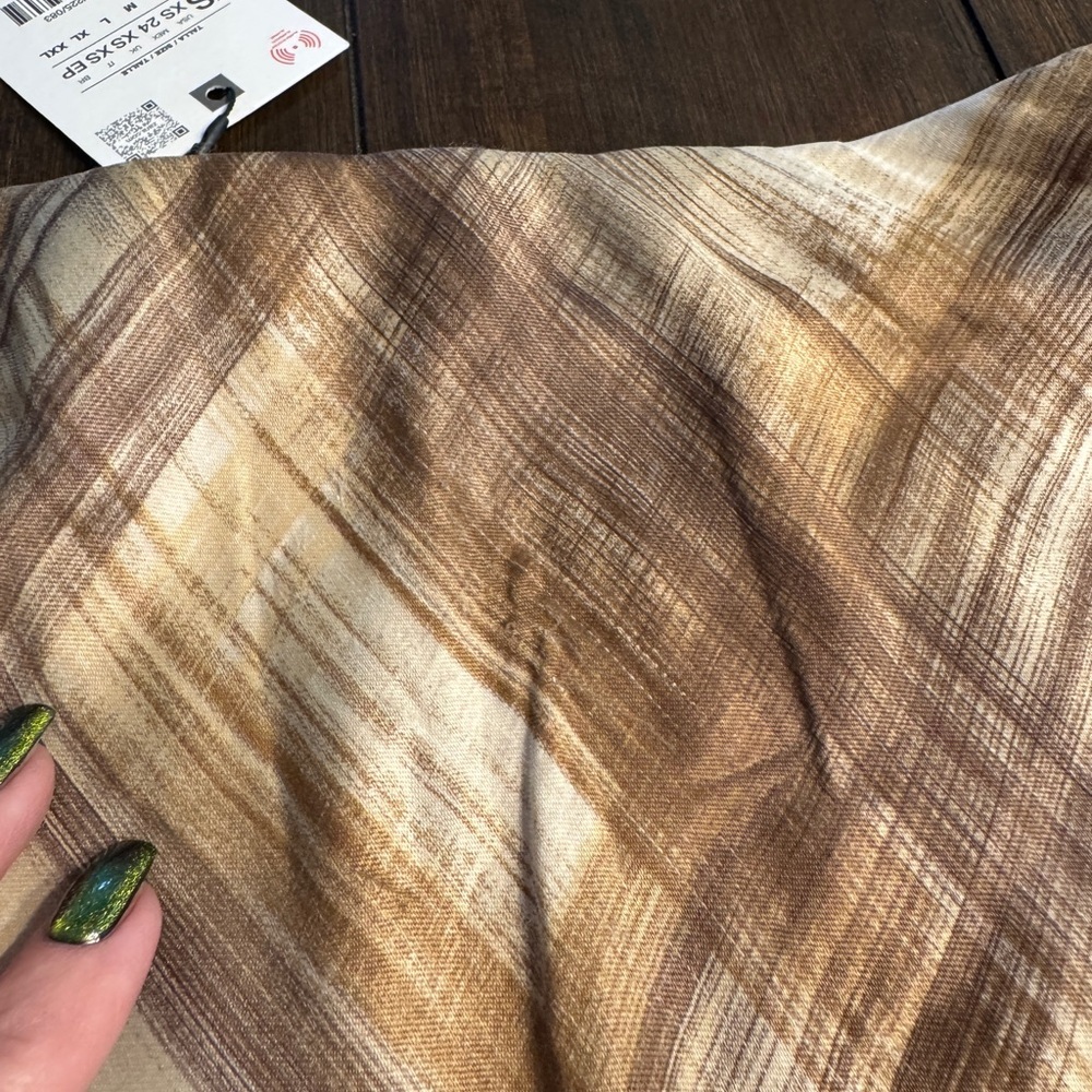 ZARA Satin Bias Cut Midi Skirt Plaid Brown Neutral XS NWT 90s Y2K Minimalist - Picture 10 of 10